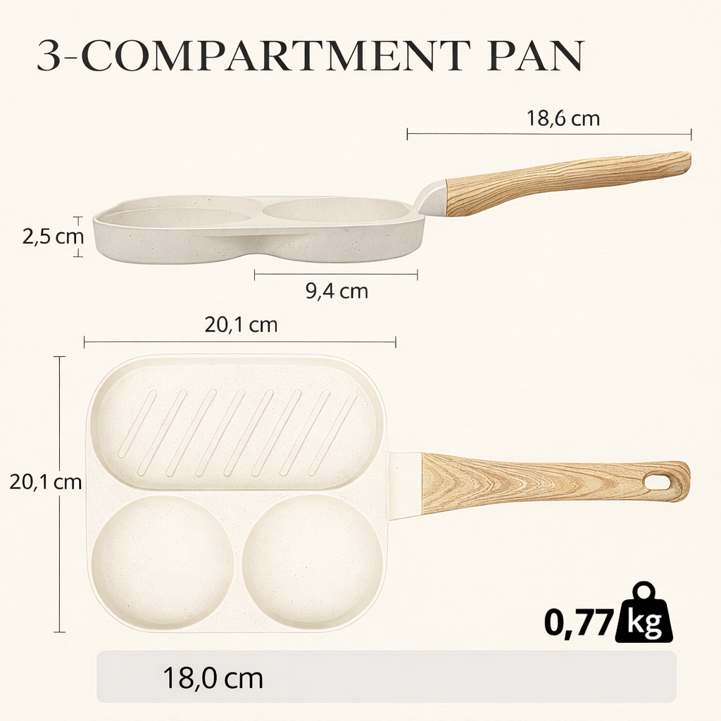 3-in-1 ceramic nonstick pan with compartments