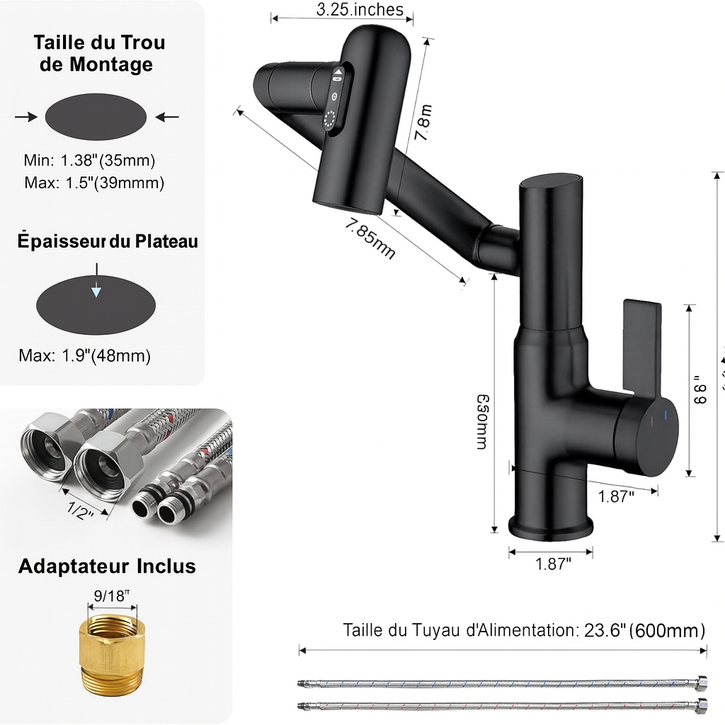 Robinet de salle de bain pivotant Lefton