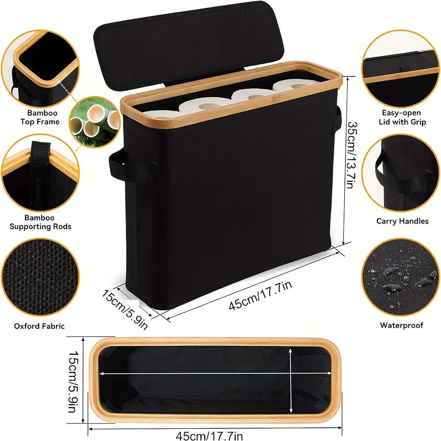 Porte-papier toilette en bambou avec couvercle