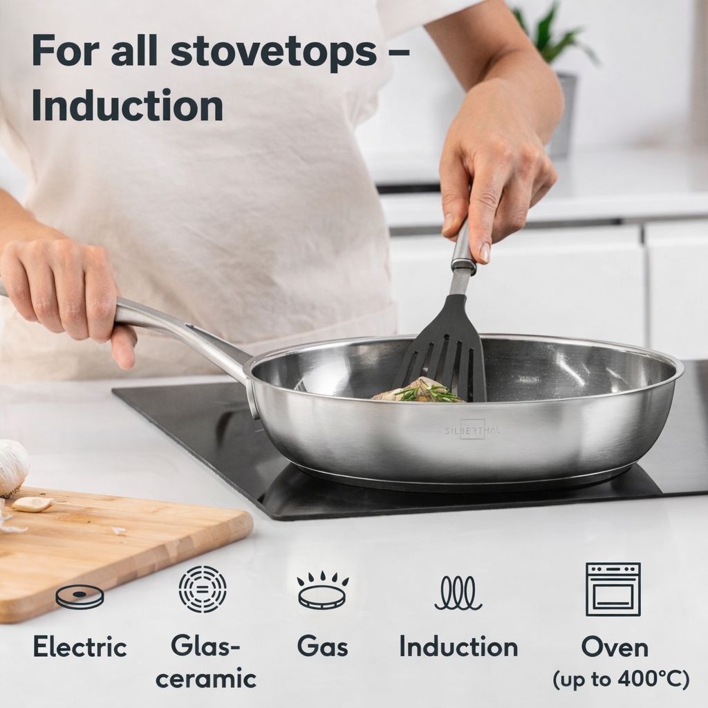 Stainless steel pan, 28 cm diameter