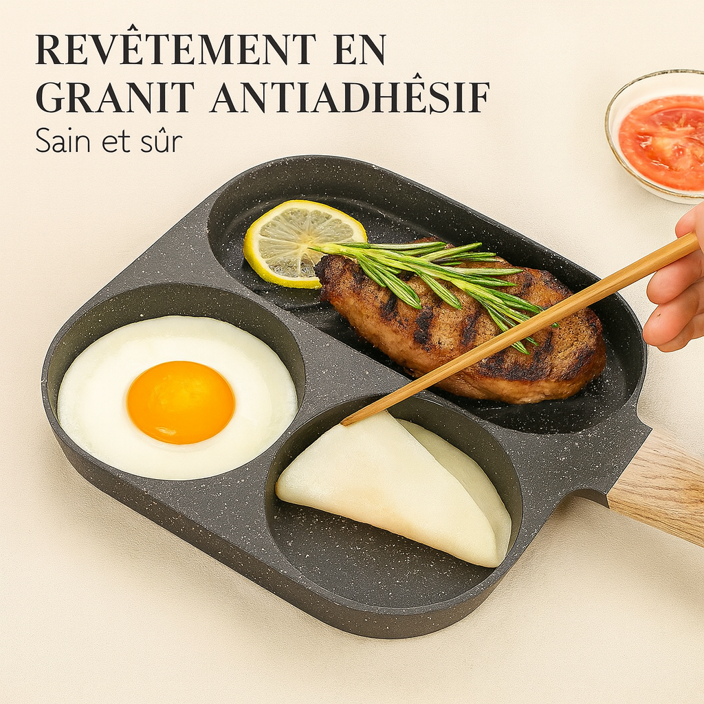Poêle antiadhésif en céramique 3 et 1 à compartiments
