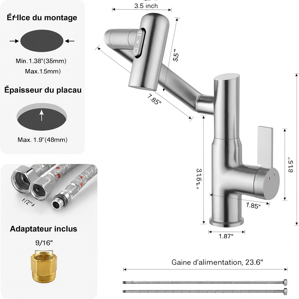Robinet de salle de bain pivotant Lefton