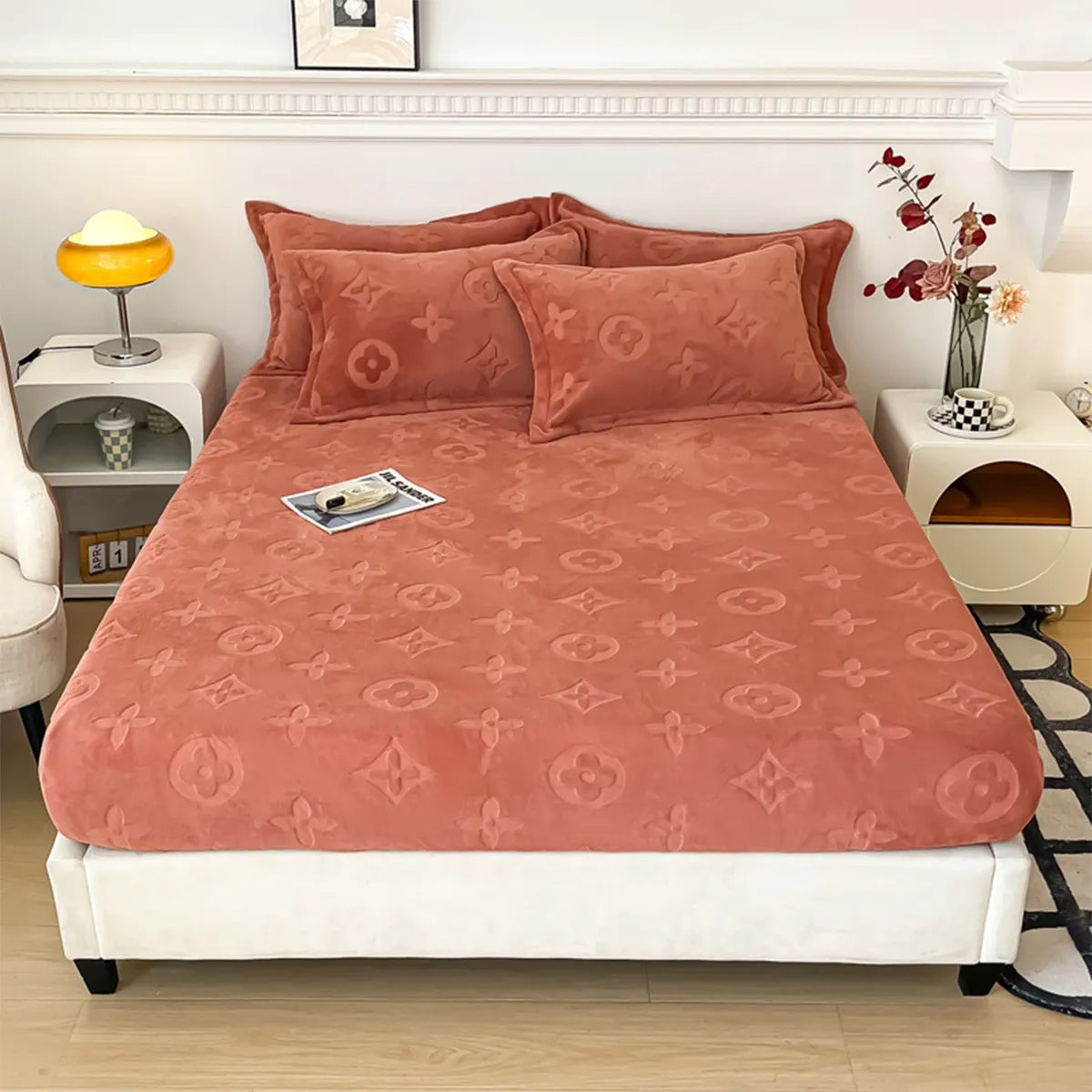 Literie en velours à motifs floraux