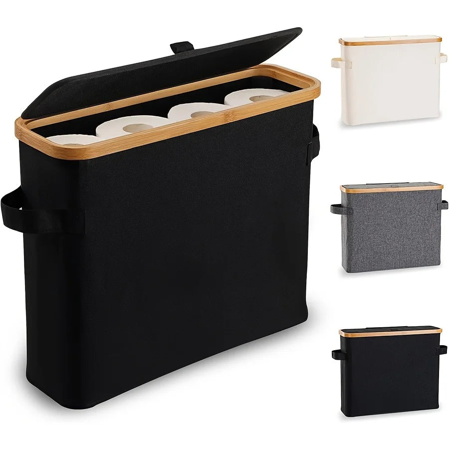 Porte-papier toilette en bambou avec couvercle