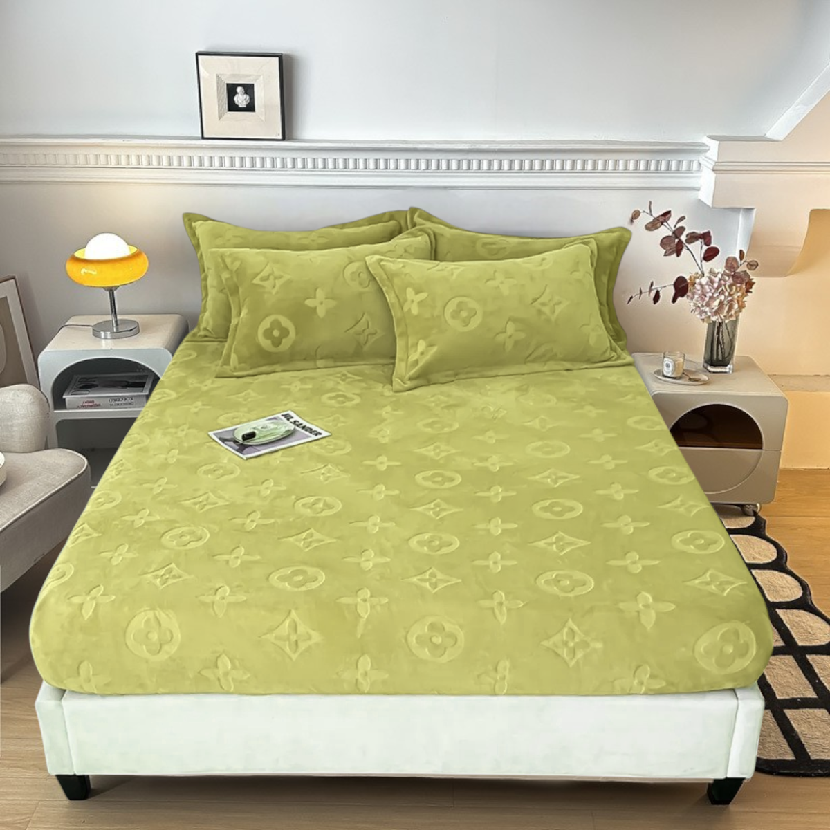 Literie en velours à motifs floraux