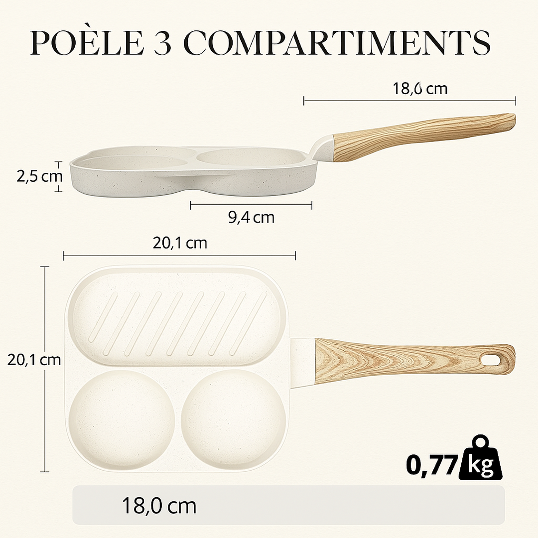 Poêle antiadhésif en céramique 3 et 1 à compartiments