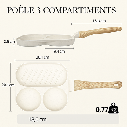 Poêle antiadhésif en céramique 3 et 1 à compartiments